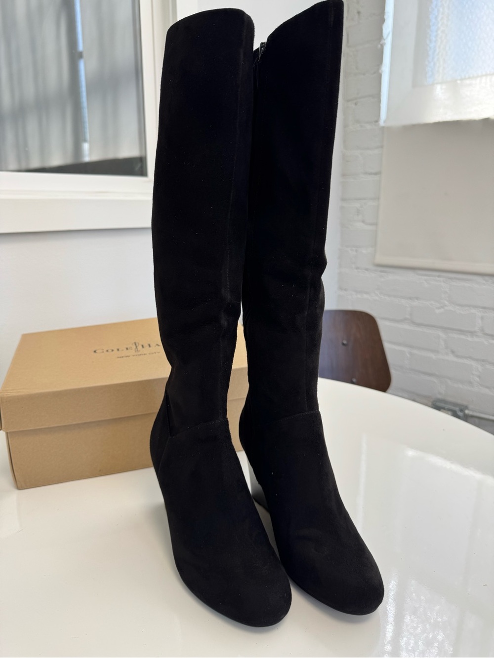 Cole Haan Cora Tall Wedge Boot - Black Suede 5.5
